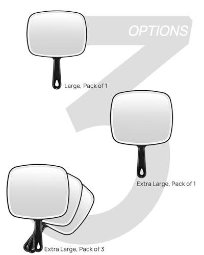 OMIRO Extra Large Handheld Mirror with Handle - Black Pack of 3