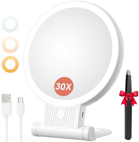 Double-Sided Makeup Mirror with 30X Magnification Adjrhble Handle