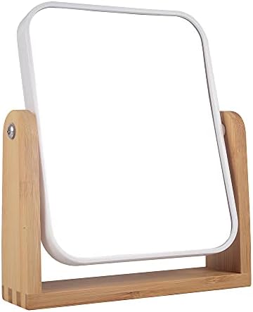 Double-Sided Magnifying Mirror with 360-Degree Swivel and Bamboo Stand