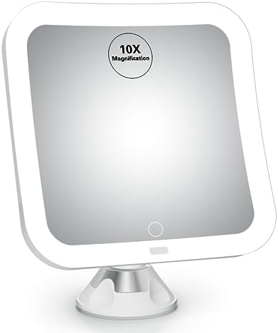 10X Magnifying LED Mirror with LED Lights Swivel Base and Travel Ready