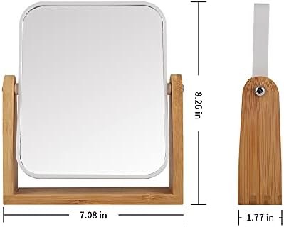 Double-Sided Magnifying Mirror with 360-Degree Swivel and Bamboo Stand