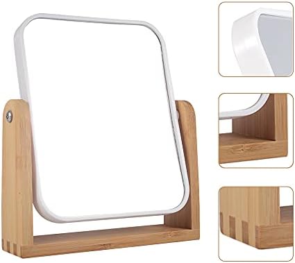 Double-Sided Magnifying Mirror with 360-Degree Swivel and Bamboo Stand