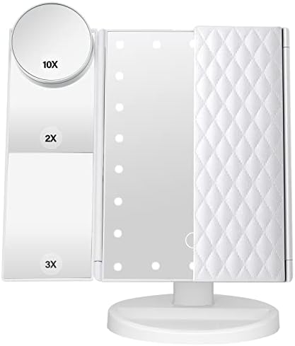 Makeup Mirror with 10X magnification white USB AAA batteries touch controls