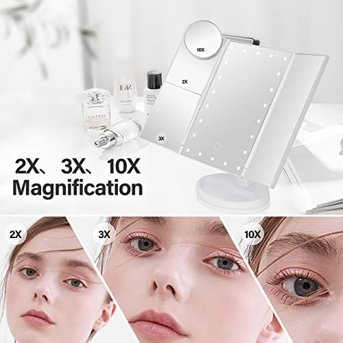 Makeup Mirror with 10X magnification white USB AAA batteries touch controls