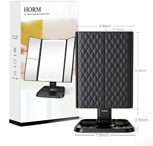 HORM Trifold Makeup Vanity Mirror with 3 Lighting Modes