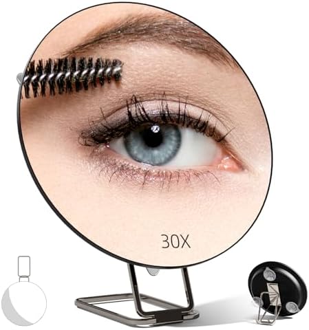 30x Travel Magnifying Mirror with Stand and Suction Cups