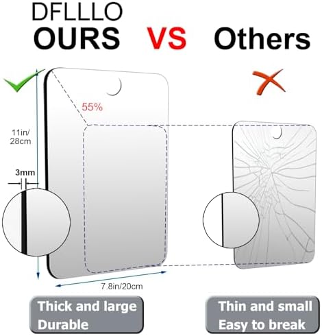 DFLLLO Large Shatterproof Shower Mirror with Pre-Warming