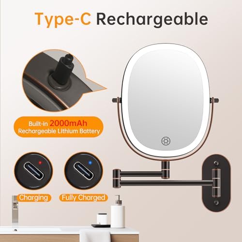 Wall Mounted Double-Sided Touch Dimmable 8-Inch Makeup Mirror