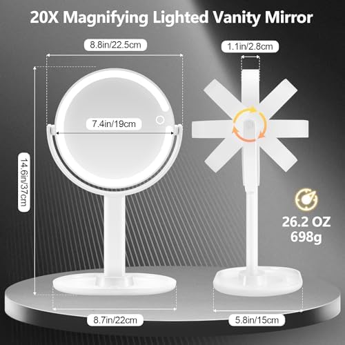 MIYADIVA Dual-Sided 20X Magnifying Vanity Mirror with Lights and 80 LEDs