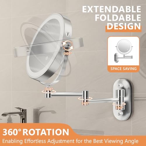 Rechargeable Wall-Mounted Makeup Mirror with 3-Sided Light for Bathroom