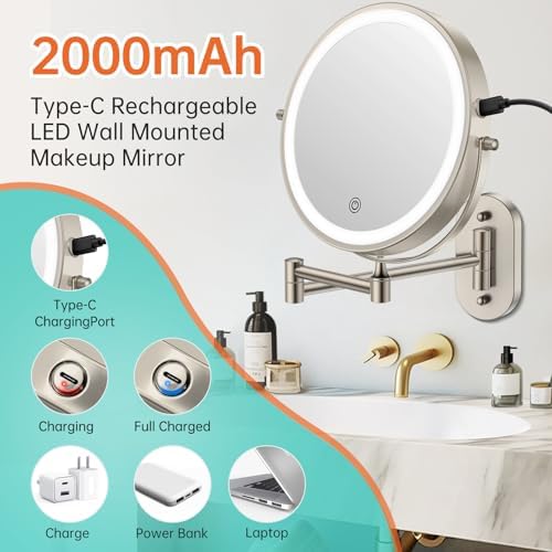 Portable Wall-Mounted Makeup Vanity Mirror Durable Rechargeable Basic