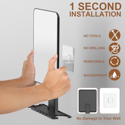 Fogless Shower Mirror with 2 Adhesive Hooks
