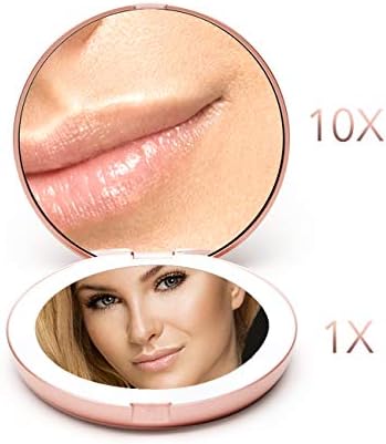 Fancii LED Lighted Travel Makeup Mirror 10x Magnification Rose Gold