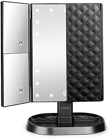 Deweisn Trifold Lighted Makeup Mirror with 21 LEDs and Touch Control