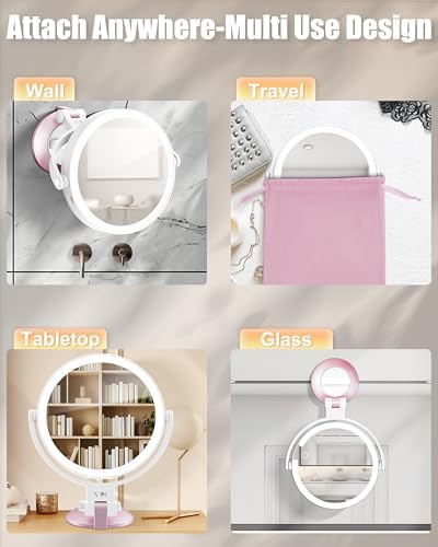 Magnifying Mirror with suction cup triple modes for bathroom and travel