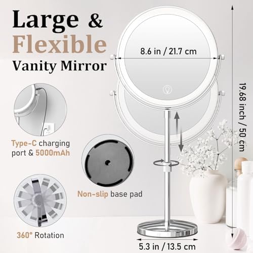 9-Inch Vanity Mirror with Rechargeable Lights