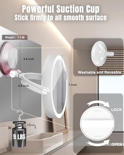 Magnifying Mirror with suction cup triple modes for bathroom and travel