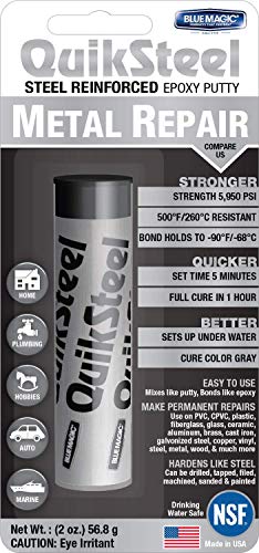Blue Magic QuikSteel Epoxy Putty 2 oz Gray - Reinforced Drilling Painting Ready