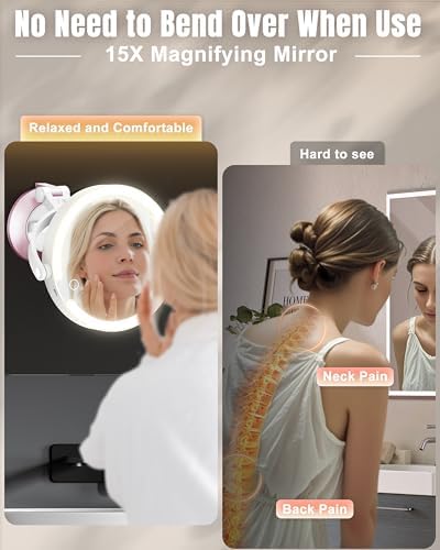 Magnifying Mirror with suction cup triple modes for bathroom and travel