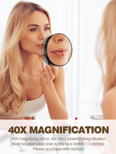 40X Magnifying Mirror with Suction Cups Portable Makeup Mirror Black