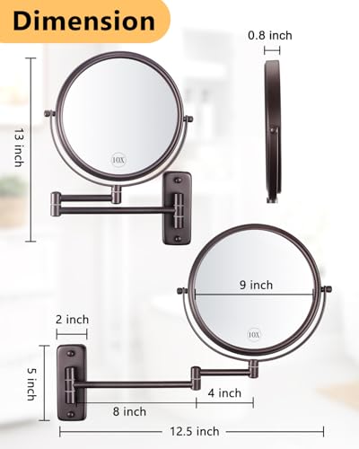 Decluttr 9 Inch Wall Mounted Magnifying Mirror Brown