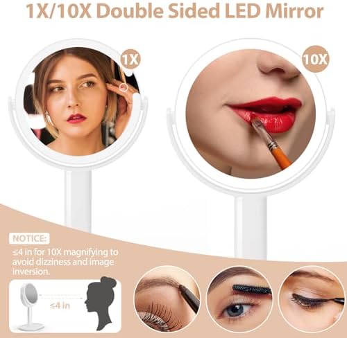 Lighted Makeup Mirror with 1X10X Magnification