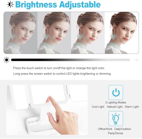 Precise mans makeup mirror with multi-level magnification and touch controls