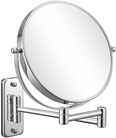 Eight-Inch Wall Mounted Magnifying Mirror with 10x Magnification Chrome Finished