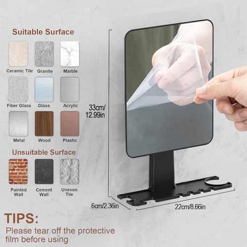 Fogless Shower Mirror with 2 Adhesive Hooks
