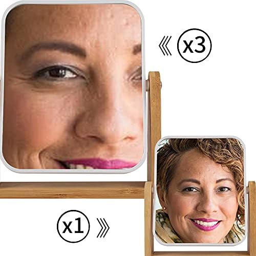 Double-Sided Magnifying Mirror with 360-Degree Swivel and Bamboo Stand