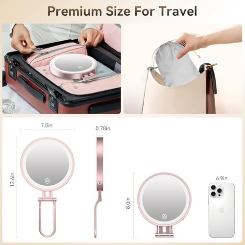 IMIKona Travel Makeup Mirror with Lights 10X Magnifying 3000mAh Rechargeable