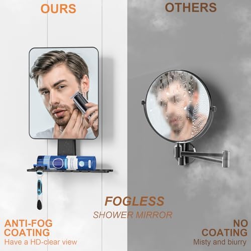 Fogless Shower Mirror with 2 Adhesive Hooks