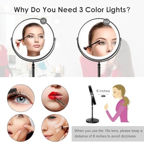DEIOVWXS Lighted Makeup Mirror Rechargeable 3000mAh 360 Rotation Bright Adjustable Womens Gift