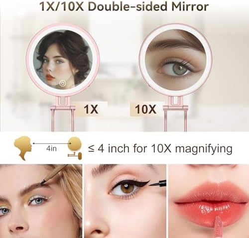 IMIKona Travel Makeup Mirror with Lights 10X Magnifying 3000mAh Rechargeable