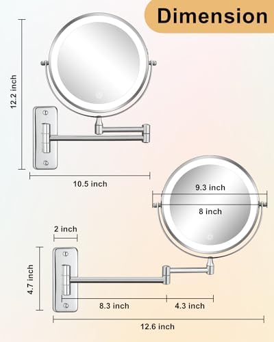 8-Inch Rechargeable Wall-Mounted Makeup Mirror