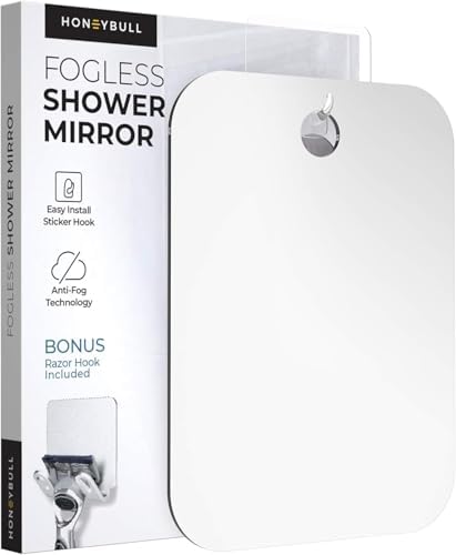 HoneyBull Flat Shower Mirror with Razor Holder