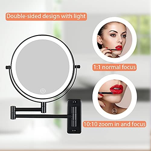 Lansi Rechargeable Wall-Mounted Lighted Makeup Mirror Black
