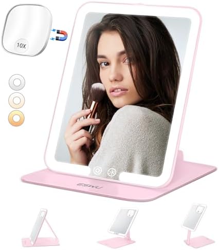 ESWU 10X Magnifying Travel Makeup Mirror with LED Light and Stand