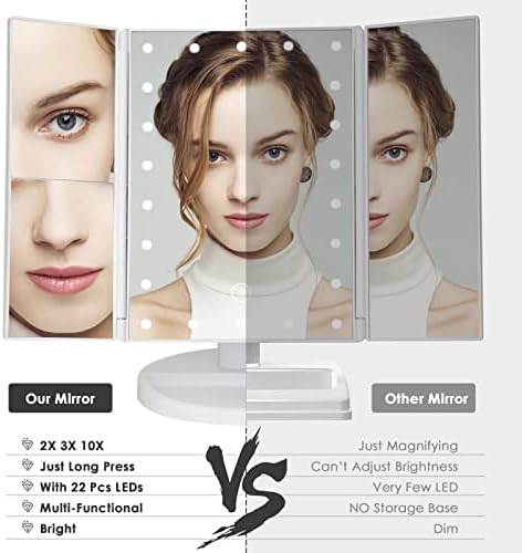 Makeup Mirror with 10X magnification white USB AAA batteries touch controls