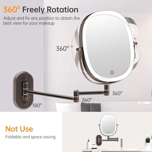 Wall Mounted Double-Sided Touch Dimmable 8-Inch Makeup Mirror