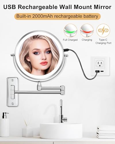 8-Inch Rechargeable Wall-Mounted Makeup Mirror
