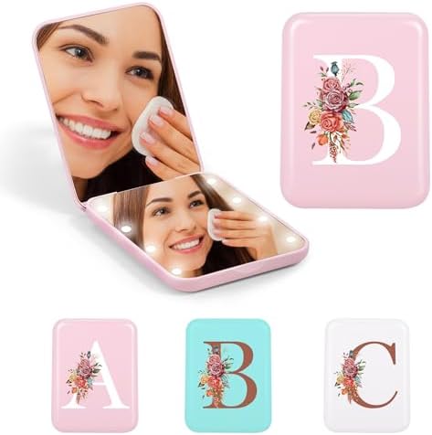STINI compact pink makeup mirror with light