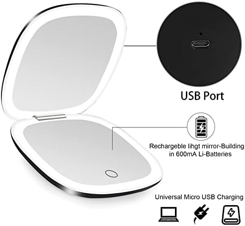 Makeup Mirror Compact with 1X 10X Dimmable Light