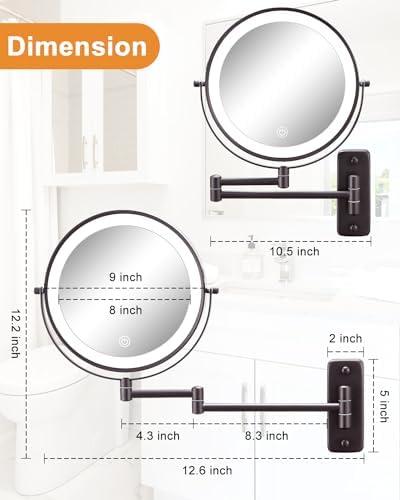 9-Inch Wall-Mounted Lighted Makeup Mirror