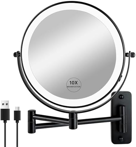 Wall-Mounted 10X Rechargeable Makeup Mirror with 3 Lights