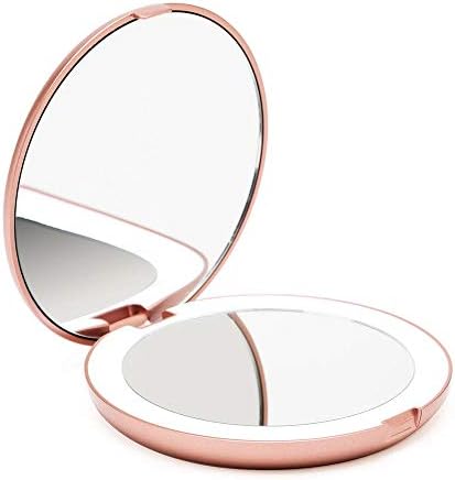 Fancii LED Lighted Travel Makeup Mirror 10x Magnification Rose Gold