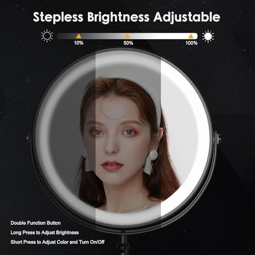 DEIOVWXS Lighted Makeup Mirror Rechargeable 3000mAh 360 Rotation Bright Adjustable Womens Gift