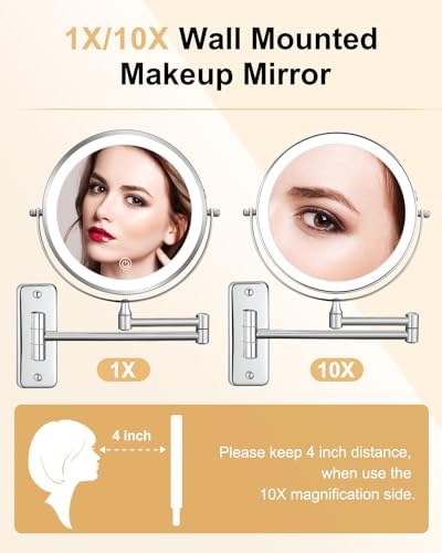 8-Inch Rechargeable Wall-Mounted Makeup Mirror