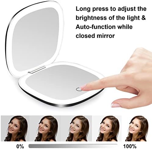 Makeup Mirror Compact with 1X 10X Dimmable Light