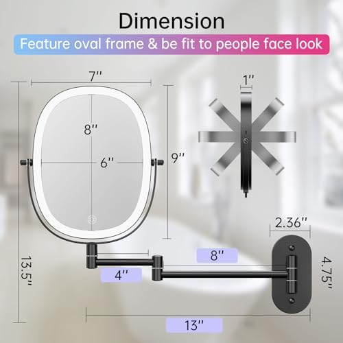 FUNTOUCH Rechargeable Wall-Mounted Makeup Mirror